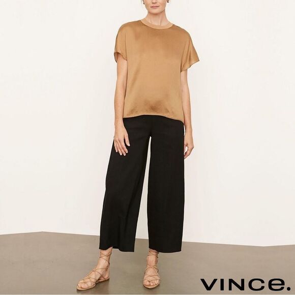 Vince. **NWT** Rib Trim Flutter Sleeve Shell Blouse in Almond - Picture 11 of 16